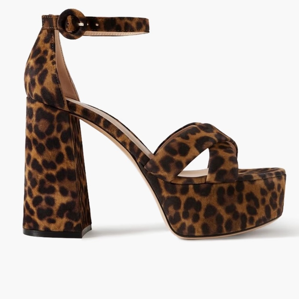 Gianvito Rossi Leopard Print Suede Platform Block Heel Sandals